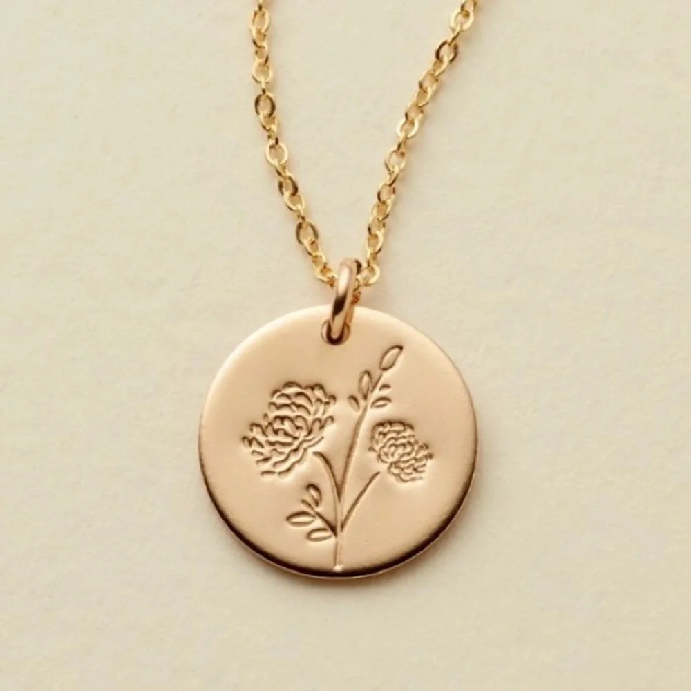 November Chrysanthemum Birth Flower Charm Necklace - Picture 1 of 13